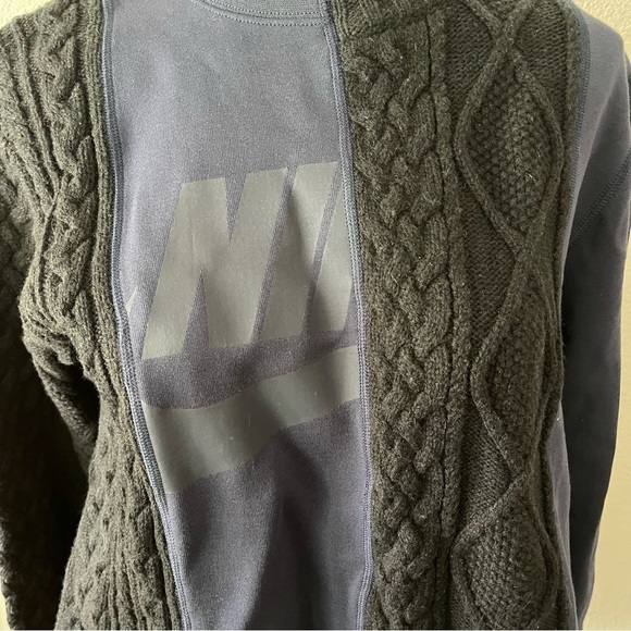 NIKE x SACAI sz S Tech Fleece Sweatshirt Sweater Navy Blue Black Split Cable - Picture 14 of 14